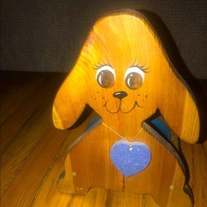 Handmade Wooden Painted Dog Feeder Dish Pet Canopy Two Bowl Holder Unique OOAK